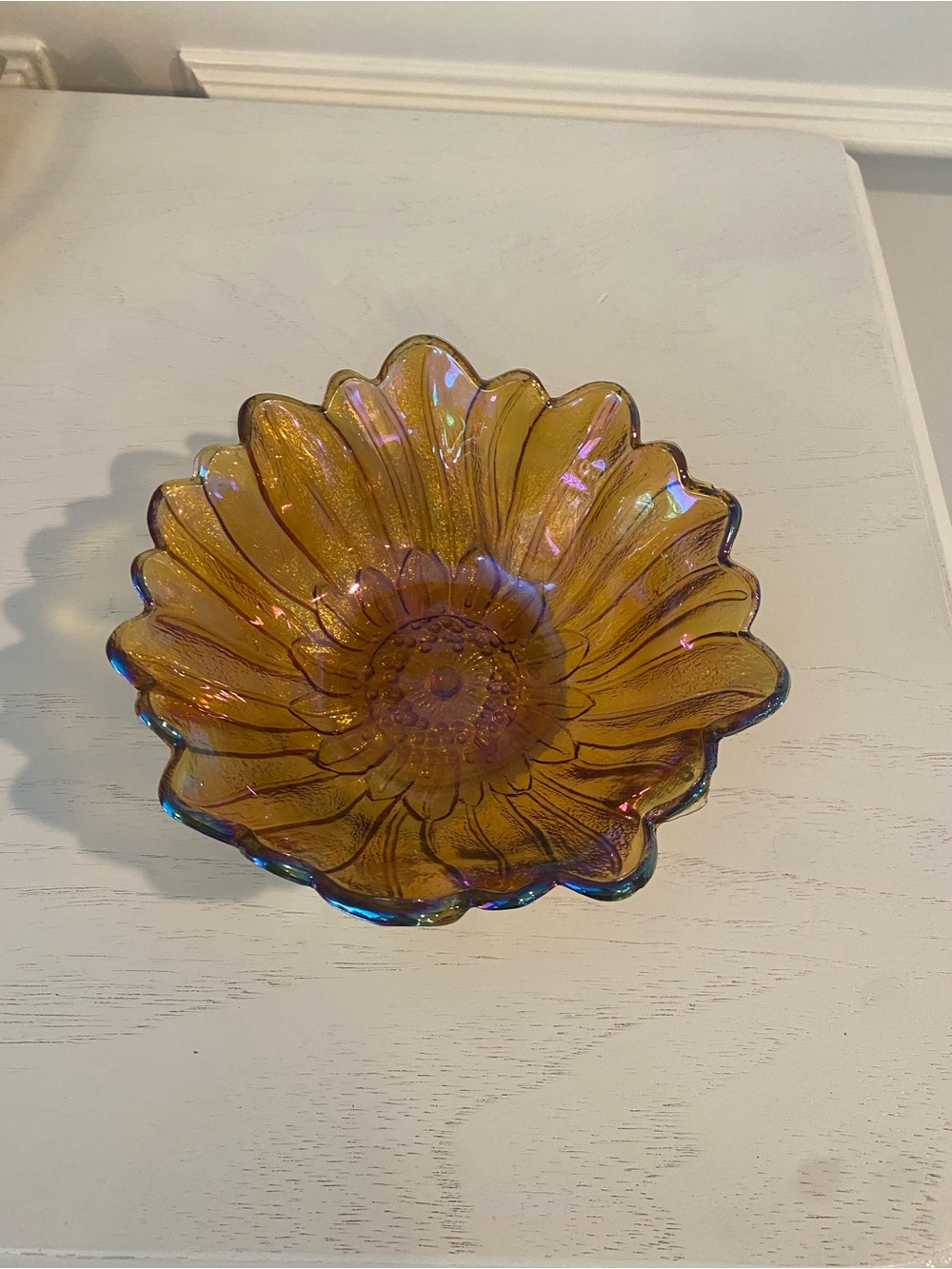 Marigold carnival glass sunflower bowl - Iridescent Glass Flower Bowl